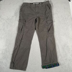 Old Navy Cargo Pants‎ Mens Size 36x33 Gray Green Flannel Lined Outdoor Utility